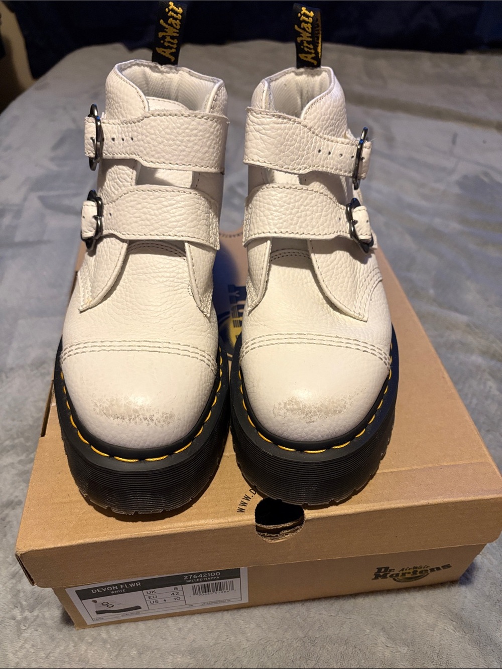 Dr. Martens White Leather - Devon Flower Platform Boot - Picture 2 of 8